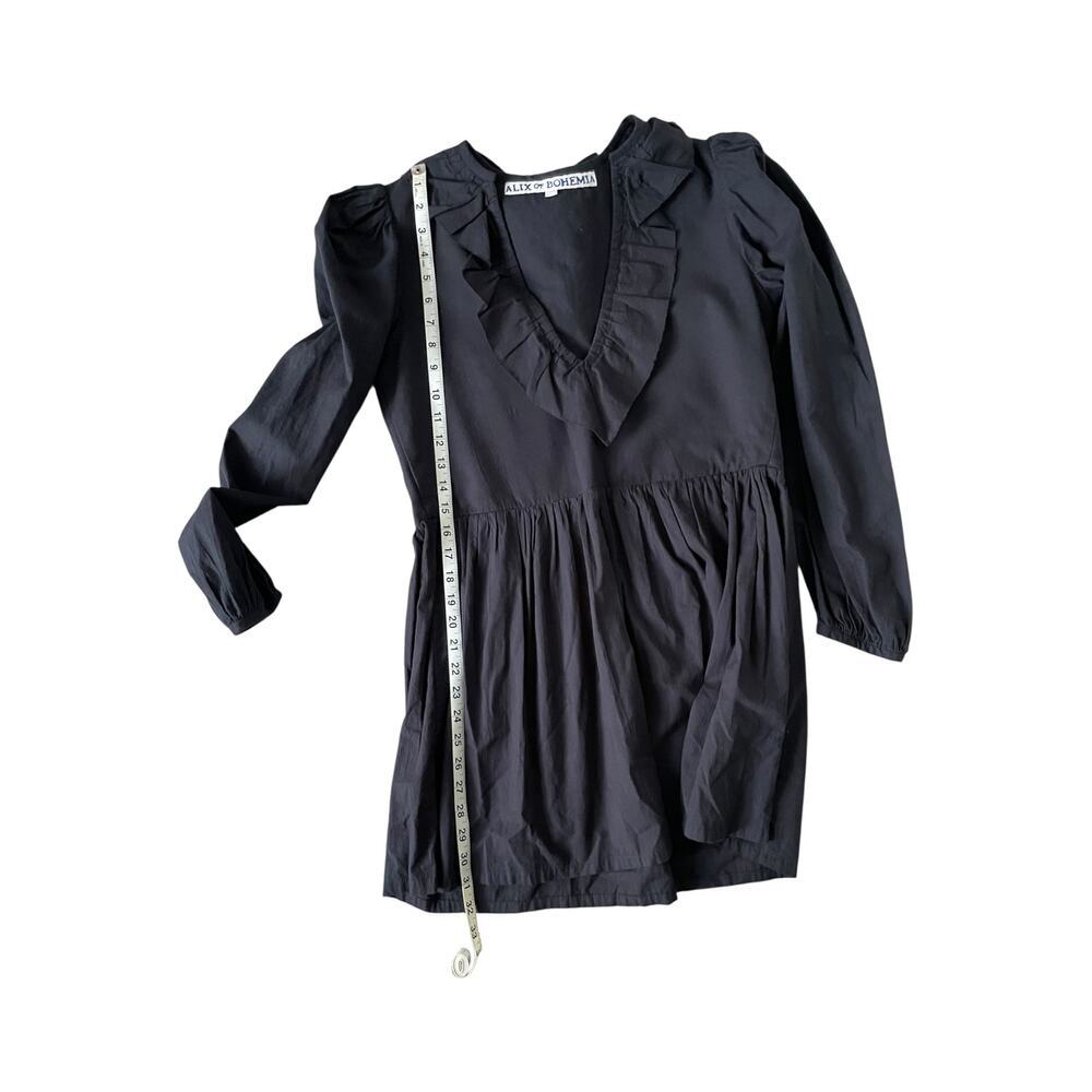 Alix of Bohemia Stefanie Mini Dress Black Cotton Ruffle Puff Sleeve L - Picture 12 of 13